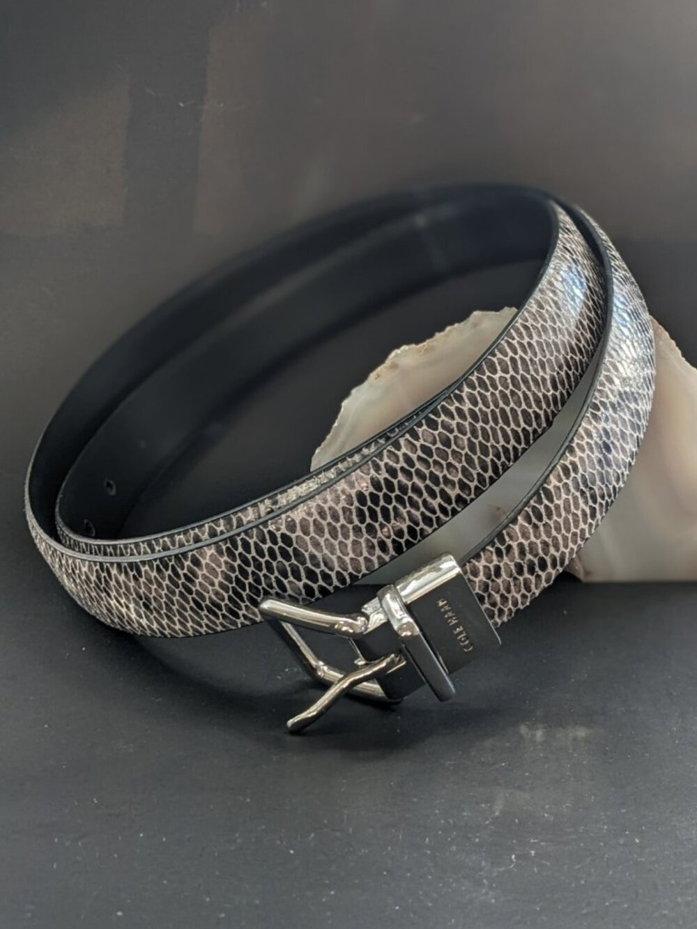 Cole Haan Genuine Leather Snakeskin Reversible Belt With Silver-Tone Buckle
